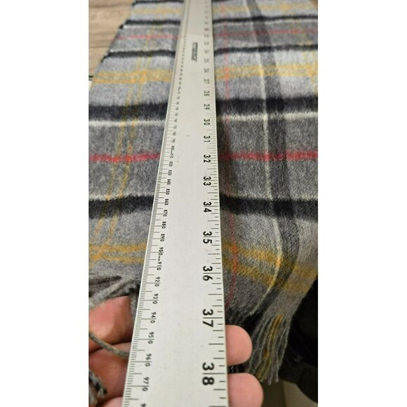 Gray Plaid Striped Fringe Winter Scarf Cashmere Blend Soft & Cozy 72" x 10" - Picture 4 of 6